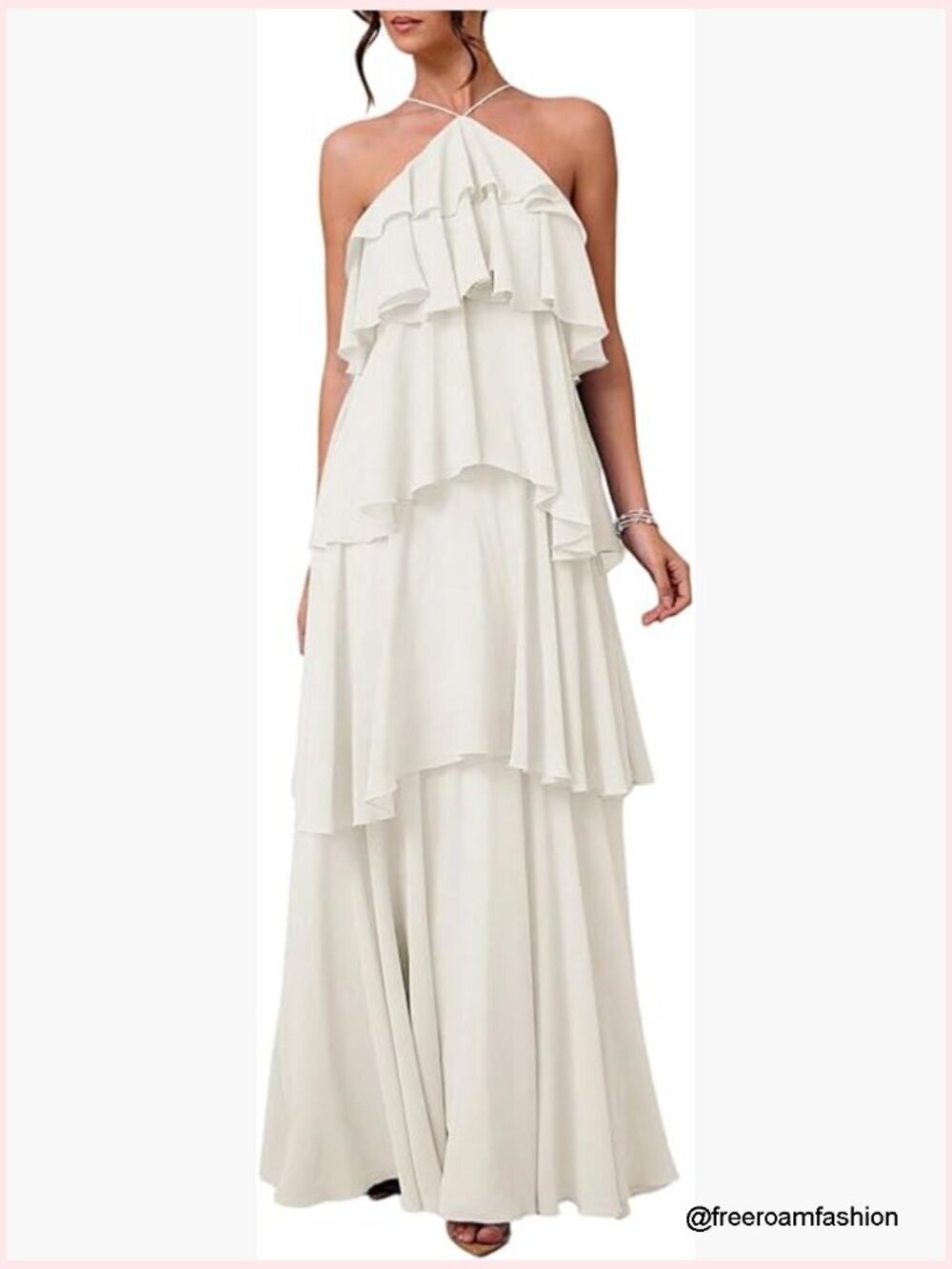 Ruffle Halter Maxi Dress Formal Wedding Guest Flowy Tiered